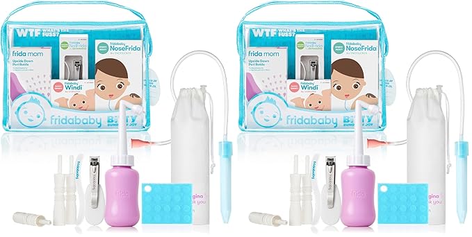 Frida Baby Bitty Bundle of Joy Mom & Baby Essentials Healthcare and Grooming Gift Kit Includes Peri Bottle, NoseFrida Snotsucker, Windi Gaspasser & Nail Clipper + File Set (Pack of 2)