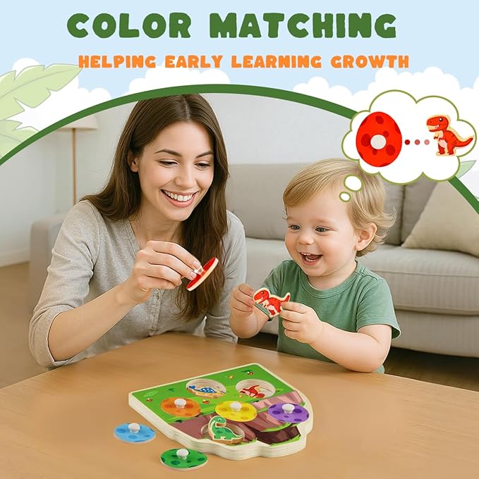 3 otters Wooden Peg Puzzles for Toddlers, Montessori Toys Dinosaur Learning Toys for Family Entertainment Education Birthday Party Favors