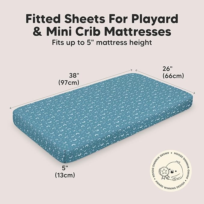 2-Pack Mini Crib Sheets Fitted - 38x26 Pack N Play Sheets for Pack and Play Mattress, Organic Cotton, Soft & Breathable Playard Bedding, Neutral Mini Toddler Bed Cover for Boys, Girls (Dragon Tale)