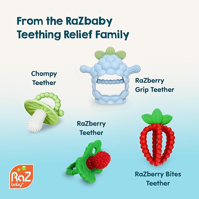 RaZbaby RaZ-Pear Silicone Teether & Rattle Toy – Soft, Flexible & Easy to Hold, Soothing Sounds for Entertainment, Textured for Teething Relief, Nipple-Shaped Stem for Comfort – BPA-Free, 3M+