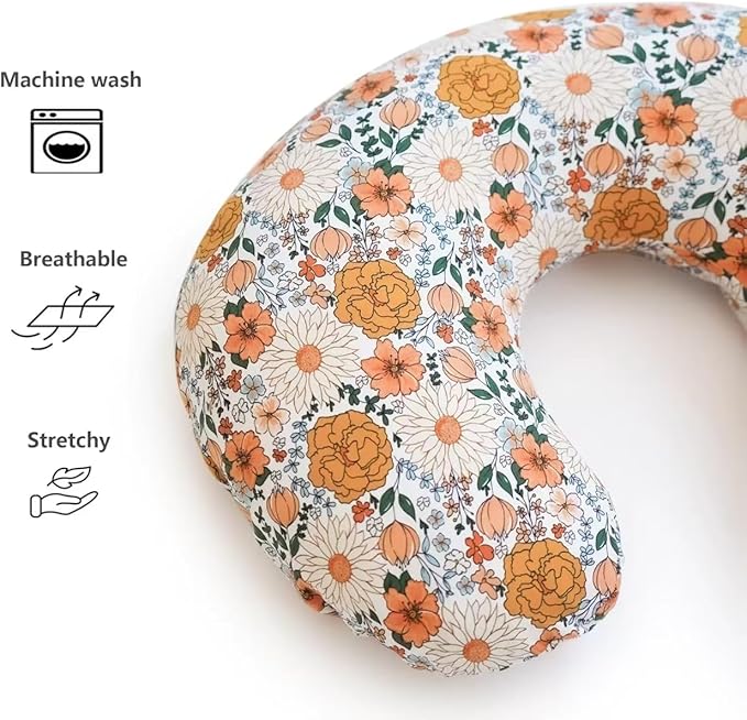 KLWJFK Nursing Pillow and Positioner, Breastfeeding, Bottle Feeding, Baby Sitting Support with Removable Ultra Soft Minky Cover, Tummy Time Support for Baby Boys and Girls (Flower)