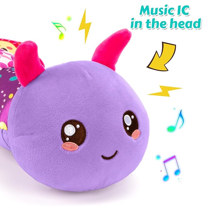 Baby Sensory Toys for 0-6 6-12 Months, Musical Stuffed Caterpillar Toy with Crinkle Rattle Mirror, Baby Essentials Infant Tummy Time Toys for 3 6 9 12 18 Months, Newborn Boys Girls Shower Gifts