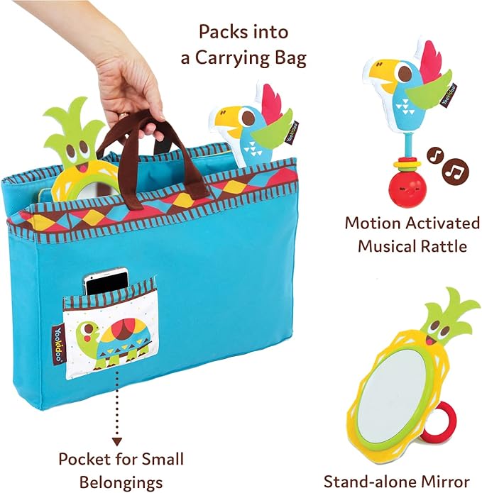 Yookidoo Fiesta Playmat. Folds As Carrying Bag. Indoor & Outdoor Activity Play Blanket with Mirror, Rattle & Teether. Extra Large Washable for Newborn (145 X 100cm)