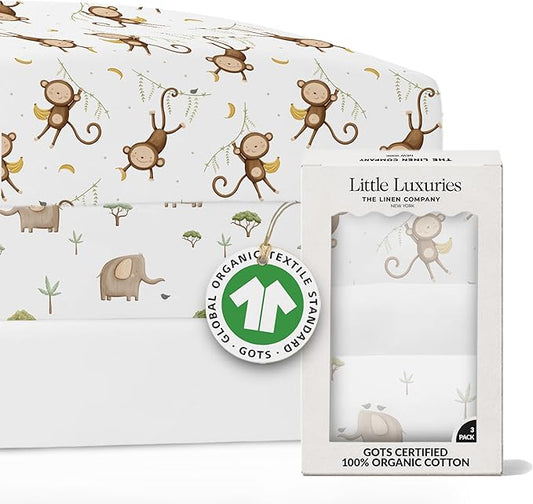 100% Organic Cotton Crib Sheets (3-Pack) - GOTS Certified - Breathable Organic Crib Sheets - Double-Elastic for Secure Fit, Extra Protection for Your Baby - Gender-Neutral Sheet (28"x55")/ 140 x 70cm