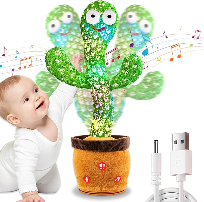 ROYPOUTA Rechargeable Dancing Talking Cactus Plush Toy for Kids - Volume Adjustable Mimicking and Singing Cactus with Music & Light - Funny Birthday Gifts for Years Old Boy Girl