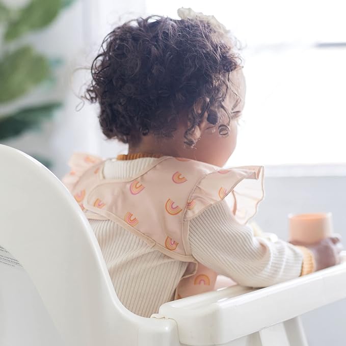 Tiny Twinkle Mess Proof Baby Bib for Girls | Waterproof Toddler Bib for Eating | Baby Apron for Feeding | Machine Washable | Perfect Shower Gift (Boho Rainbow, 6–24M)