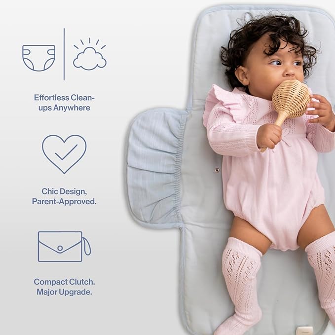 Toddlekind Mini Maven Portable Changing Pad – Travel Diaper Clutch for Babies, Organic Cotton & Water-Resistant, Compact Foldable Diaper Changing Mat with Pocket (Blue)