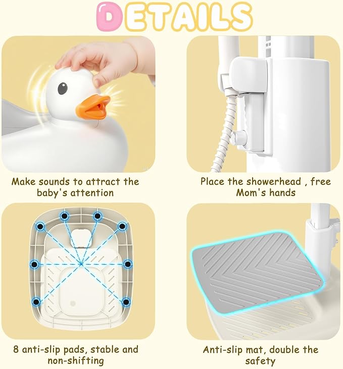 Gakfawd Baby Shower Stand with Anti-slip Base, Adjustable Child Stand for Shower Infant Bath Support Stand Bath Stand for Toddlers 6-36 Months