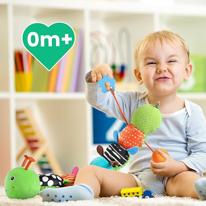 Sumobaby Baby Toys 0-6 6-12 Months, Music Caterpillar Plush Toy with Baby Mirror, Pull String&Crinkle Rattle,Infant Teething Toys,Tummy Time for 0-3-6-12 Month Boys Girls Newborn Gifts (Green-Leaf)