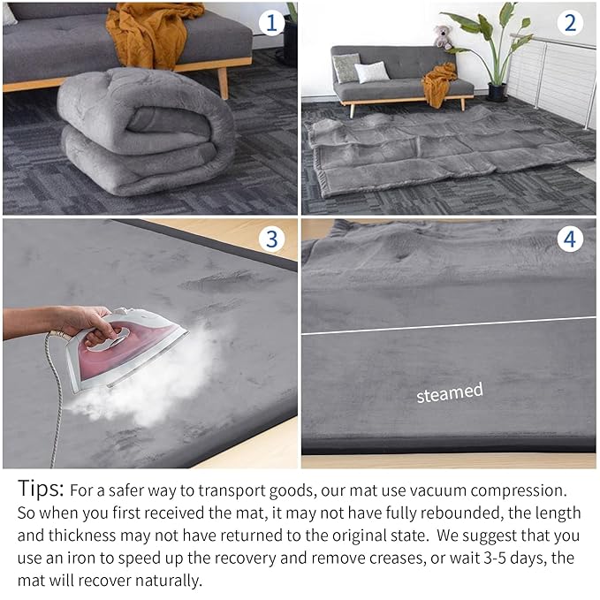 Huloo Sleep Play Mat for Babies Toddlers,1.3" Thick Elasti-Foam Anti-Fall Cushion Mat for Kids Room,28×72 Bedroom Bedside Rugs,Water-Repellent Soft Coral Velvet,Non-Slip(Dark Grey)