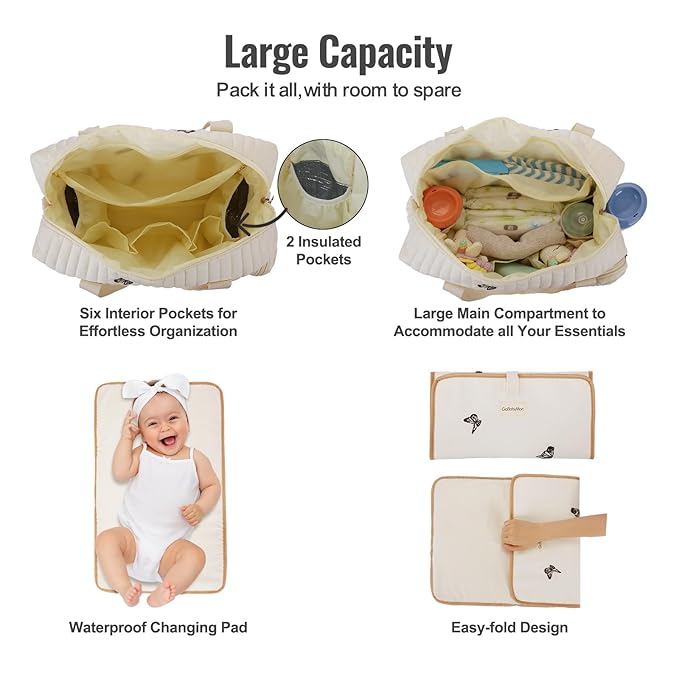 3pc Diaper Bag Tote Set, Hospital Bag for Labor & Delivery, Maternity Travel Bag with Changing Pad & Pacifier Case