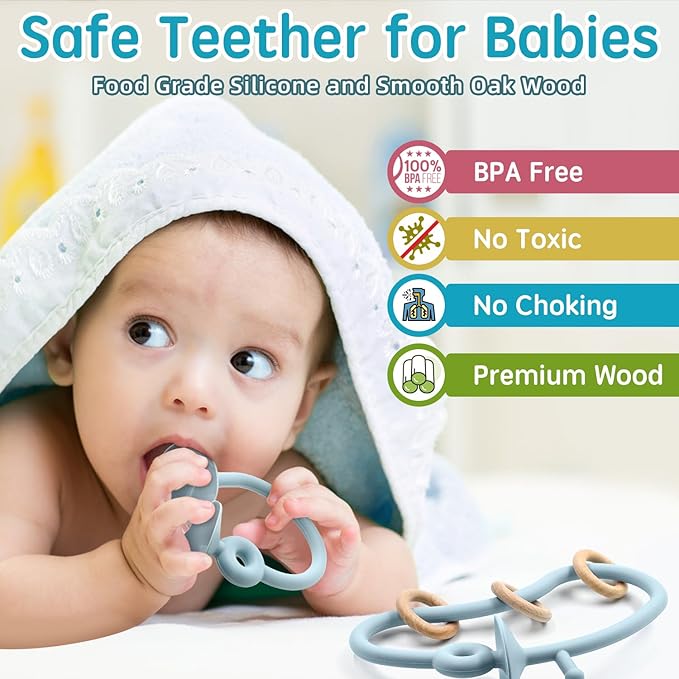 Baby Sensory High Chair Suction Toys for Infant Toddlers 12 18 Months, Food Grade Silicone String with Oak Loop Montessori Educational Parent-Child Baby Bath Toy Gift for Birthday Christmas(Blue)