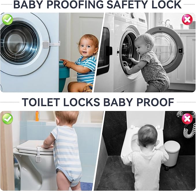 2 Pack Child Safety Cabinet Locks for Baby Proofing, Length Adjustable Latch Straps Dual Button Design for Drawers Fridge Refrigerator Doors Toilet Seat Oven