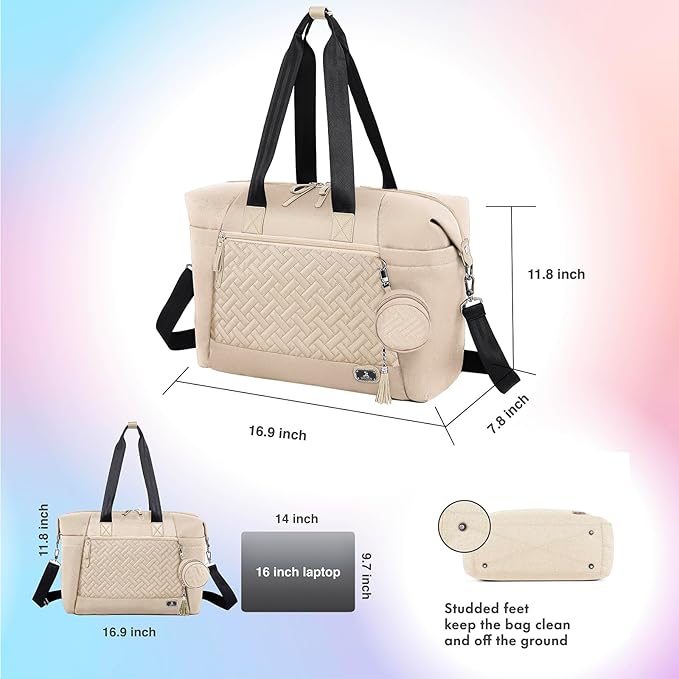 Dikaslon Diaper Bag Tote, Large Travel diaper tote for Mom and Dad, Multifunction baby tote bag for Boys and Girls with Pacifier Case and Changing Pad, White