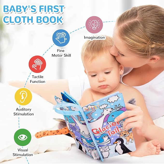HECCEI Baby Cloth Books Soft Baby Book 0-6 Months Crinkle Books with Glacier Tails Touch and Feel Sensory Toys for Infant Tummy Time for 3 Months+ Easter Basket Stuffers