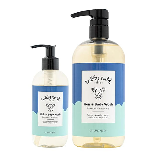 Tubby Todd Hair + Body Wash - Baby Shampoo and Body Wash - Gentle, Natural Baby Was for Newborns, Babies, and Toddlers - Non-Toxic and Hypoallergenic - Lavender Rosemary, 2 Pack, 8.5oz & 25oz