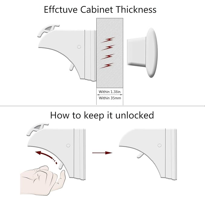 Norjews Child Safety Adhesive Magnetic Cabinet Locks (20 Locks and 3 Keys), Easy Install in Seconds, No Screws or Drilling, Invisible Baby Proof Locks for Cabinets and Drawers