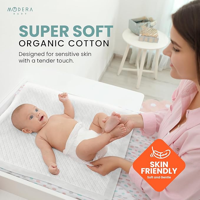 Organic Cotton Disposable Changing Pad Liners | Large 18x24 Hypoallergenic Ultra Absorbent & Waterproof Super Soft, Quilted Underpads for Baby Diaper Table & Travel, Leak Proof & Mess Free [50-Pack]