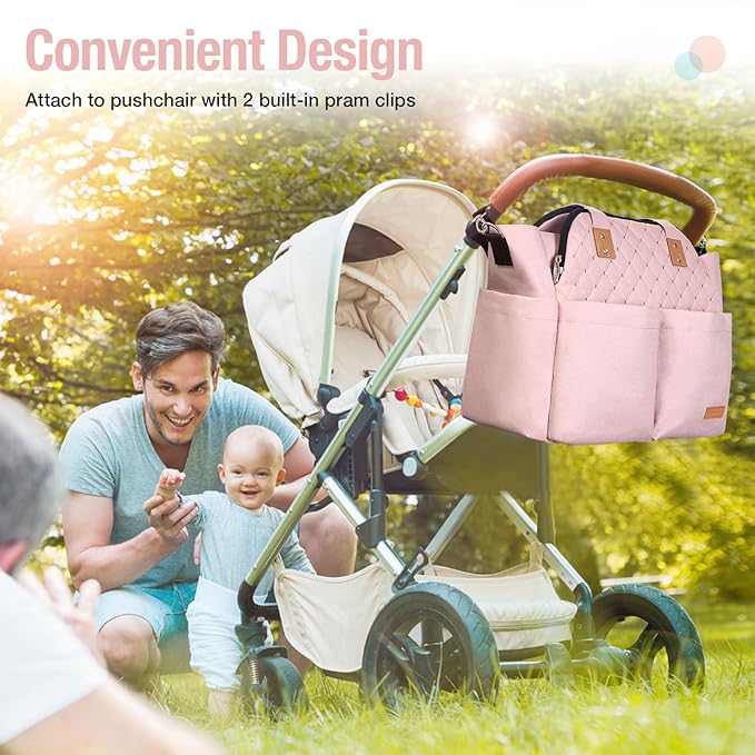 Lekebaby Diaper Bag Tote for Baby - 17 Pockets Large Travel Diaper Tote with Portable Changing Pad, Mom Crossbody Hospital Bag for Labor Delivery, Waterproof, Baby Essentials for Newborn Gifts, Pink