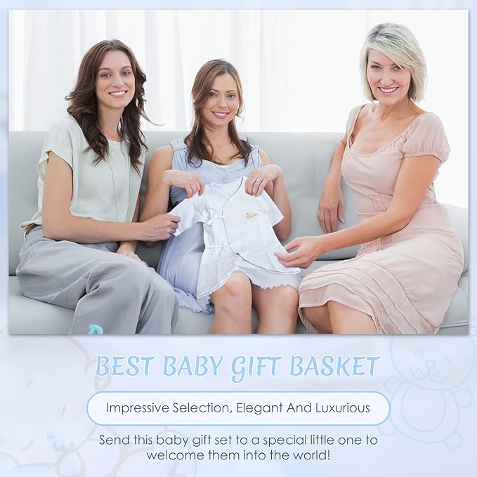 iAOVUEBY Baby Boy Gifts, Baby Shower Gifts - Newborn Bear Toys Rattle Blanket Infant Shoes Onesie Wooden Keepsake Babies Registry Gift Essentials Basket, Unique New Baby Gift Set for Boys 0+ Months