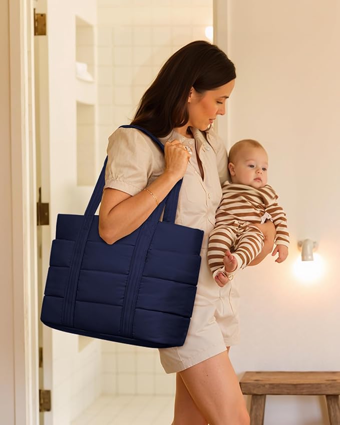 LOVEVOOK Diaper Bag Tote, 15.6inch Puffer Baby Diaper Bag Waterproof Travel Diaper Tote with Changing Pad Pacifier Case