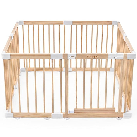 HARPPA Baby Gate Playpen Wooden Playpen for Babies and Toddlers Large Play Yards Baby Fence Play Area 43.3 x 43.3 x 24 inch