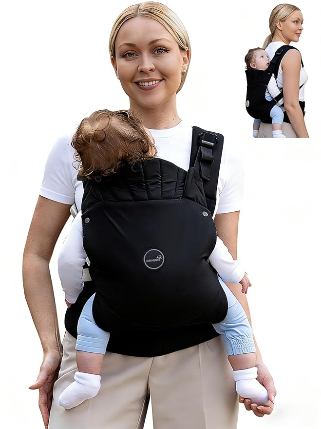 GROWNSY Baby Carrier, One-Click Release Clasp for Easy to Wear, Cozy Wraps Carrier Newborn to Toddler with Head Support(7-44lbs), Ergonomic & Lightweight for Infant to Toddler, Black