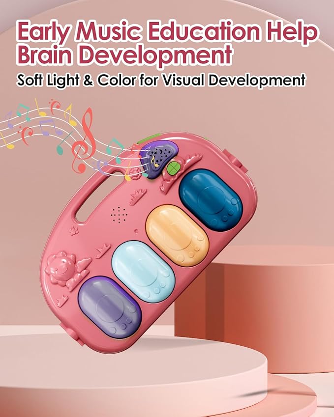 dearlomum Baby Play Mat Baby Gym,Funny Play Piano Tummy Time Baby Activity Mat with 5 Infant Sensory Baby Toys & 2 Baby Book Toys, Boy & Girl Gifts for Newborn 0 to 3 6 9 12 Months(Pink), Medium