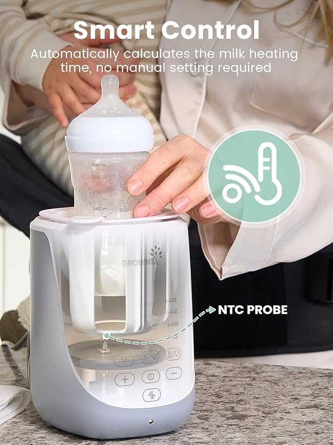 Grownsy Nutri Bottle Warmer with Innovative Auto-Lift Feature, Retain Fullest Nutrients 10-in-1 Baby Bottle Warmer, Fast & Even Heat, Always Right Temperature, Night Light for Nighttime Breastfeeding