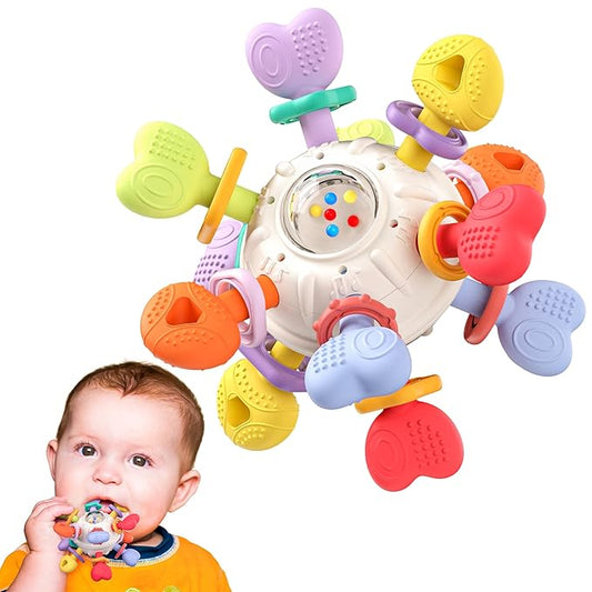Baby Montessori Rattle & Teething Toys - Safe, Multi-Functional BPA-Free Silicone Sensory Learning Teether Baby Toys for Infant 0-12 Months Teething Relief & Fun Play Perfect Baby Gift for Boys Girls