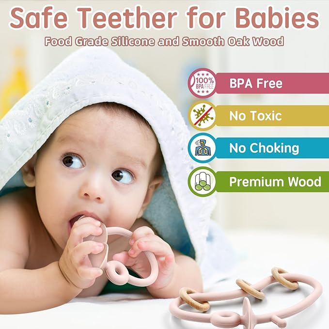 Baby Sensory High Chair Suction Toys for Infant Toddlers 12 18 Months, Food Grade Silicone String with Oak Loop Montessori Educational Parent-Child Baby Bath Toy Gift for Birthday Christmas(Pink)