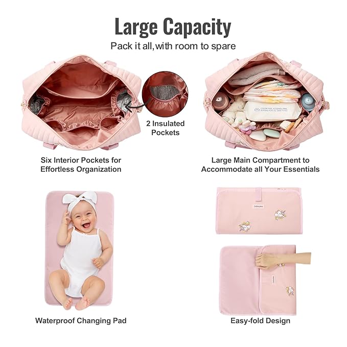 3pc Diaper Bag Tote Set, Hospital Bag for Labor & Delivery, Maternity Travel Bag with Changing Pad & Pacifier Case