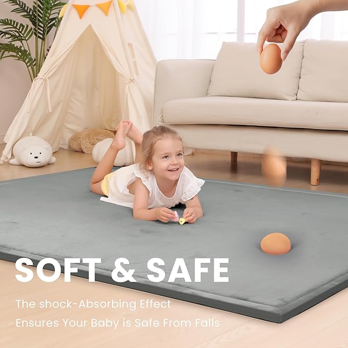 Extra Large 79"x118" Baby Activity Play Mat for Floor, 1.3" Thick Elasti Foam for Tummy Time & Crawling, Non-Slip Nursery Rug for Infants, Toddlers & Kids, Tatami Style Mat for Yoga, Living Room, Classroom & Playroom (Dark Gray)