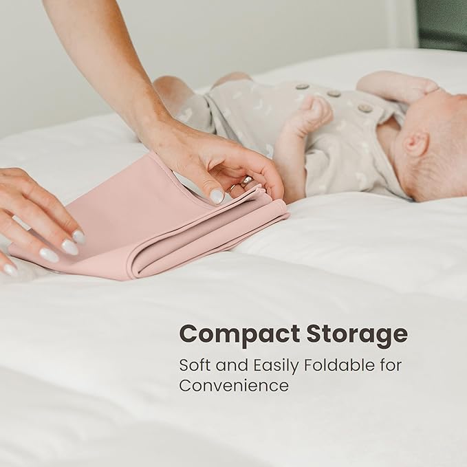 Konssy Faux Leather Baby Changing Mat, Waterproof, Wipeable & Portable Diaper Changing Pad for Travel or Home, Fits Perfectly in Diaper Bag, 30 x 17 inches (Blossom,Pink)