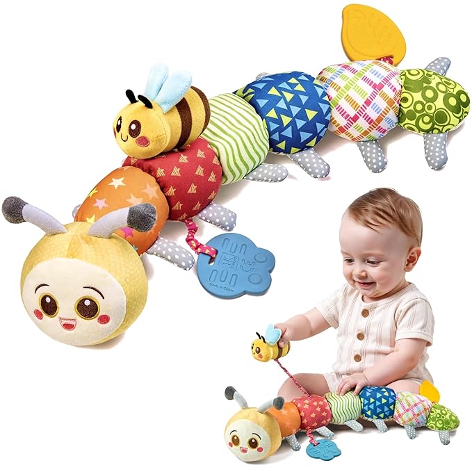 TUMAMA Baby Toys for 0, 3, 6, 9, 12 Months, Stuffed Animal Toys, Caterpillar Stuffed Toys with Teether, Crinkle and Rattles, Soft Plush Sensory Toys for Newborn Infant Christmas Gifts