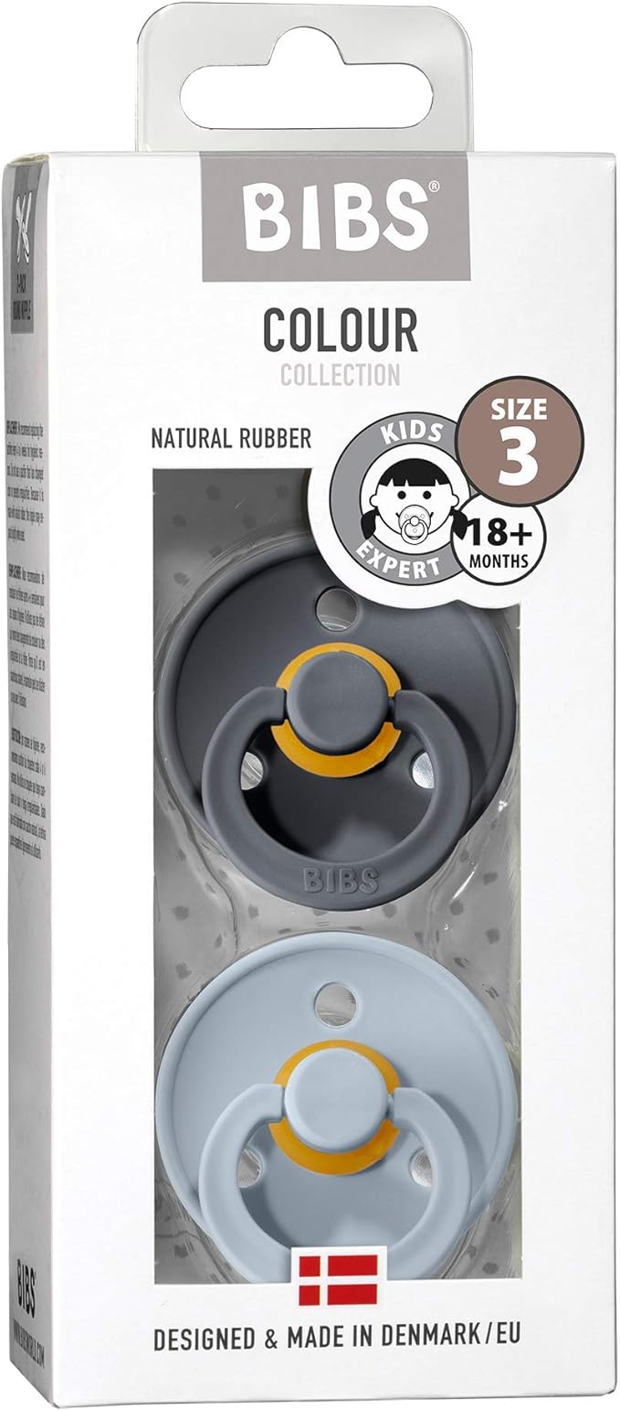 Bibs Pacifiers Color Collection, Set of 2 BPA-Free Latex Pacifiers Made in Europe, Round Nipple Baby Pacifier.