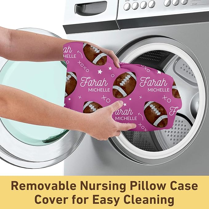 Rucekia Baby Nursing Pillow Cover - Personalized Name Pink Football Breastfeeding U-Shaped for Bottle Feeding, Ultra Soft Comfortable Breastfeeding Pillow Cover for Infant Baby Boys and Girls