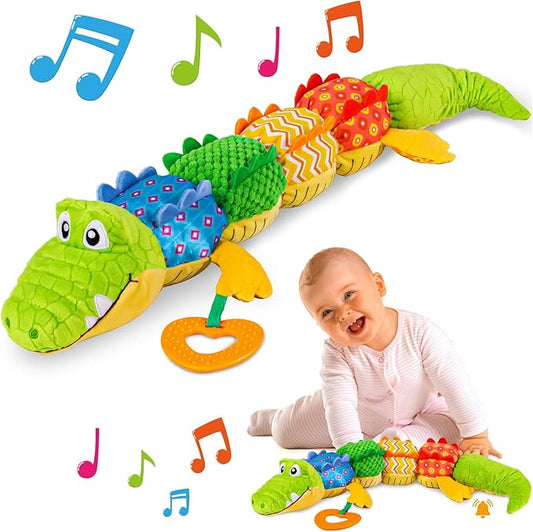 Sumobaby Infant Baby Musical Stuffed Animal Activity Soft Toys with Teether, Multi-Sensory Crinkle, Rattle and Textures, for Tummy Time Newborn 0-3-6-12 Months Boys, Girls, Crocodile (Alligator)