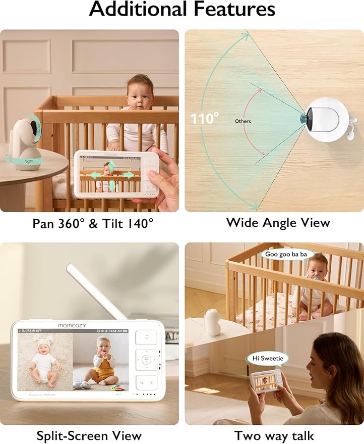 Momcozy Baby Monitor with 2 Cameras 5.5" 1080P Full HD Split Screen Video Baby Monitor with Camera and Audio, No WiFi 5800mAh Battery, ECO, VOX, Clear Night Vision 1640ft Range (SD Card not Included)