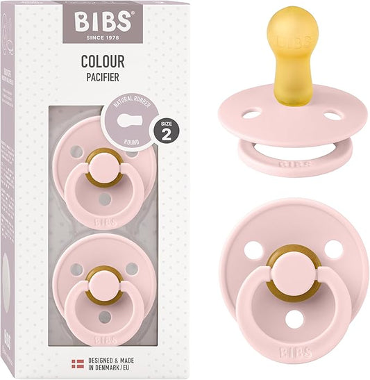 Bibs Pacifiers Color Collection, Set of 2 BPA-Free Latex Pacifiers Made in Europe, Round Nipple Baby Pacifier.