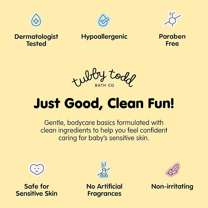 TUBBY TODD Bubble Bath for Kids, Toddlers & Babies - Hypoallergenic, Non-Irritating Sensitive Skin Bubble Bath - 2 Pack, 25 fl oz & 8 fl oz - Sweet Quince & Honeysuckle