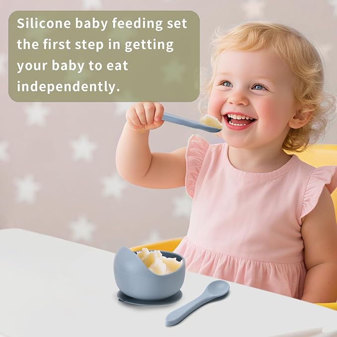 Silicone Baby Feeding Set, Baby Bowls, Baby Spoons and Baby Forks Can Fit in the Dishwasher and Microwave with Baby Feeding Supplies (B-2)