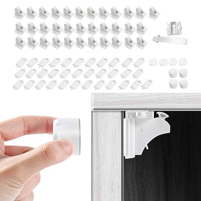 Vmaisi Magnet Cabinet Locks for Babies (34 Locks + 4 Keys + Tool)