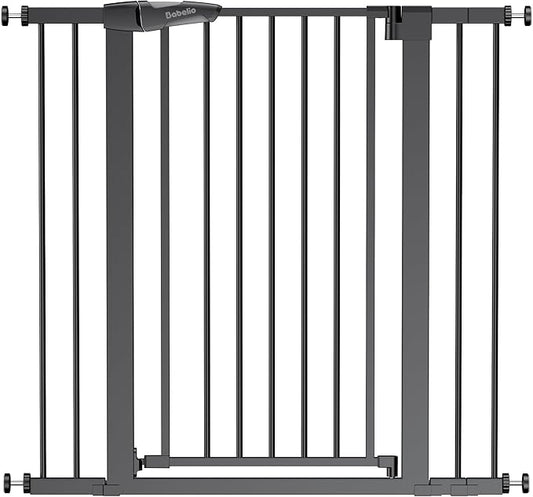 BABELIO 36" Tall Baby Gate, 26-40" Wide Auto Close Pet Gate, PressGuard C5 Pressure Mounted Metal Dog Gate, Easy-Install No Drilling, No Tools Needed, with Wall Protectors and Extension Kits, Black
