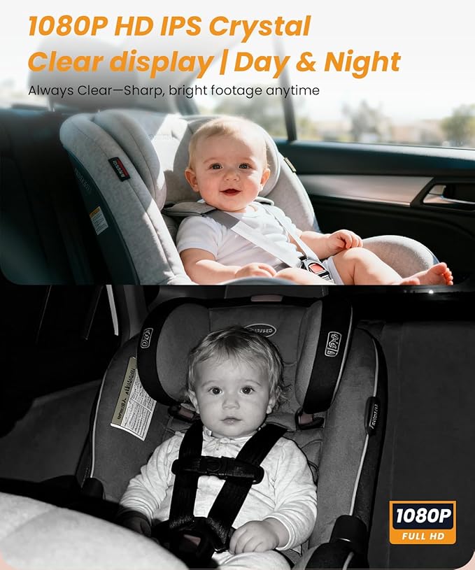 Babyvue BV2 USB Car Camera for Baby : 4.5" Car Seat Camera with 1080P Crystal Clear Mirror View, Easy Installation Carseat Rear Facing Moitor for Pet & Kids, HD IR Night Vision Backseat Monitor