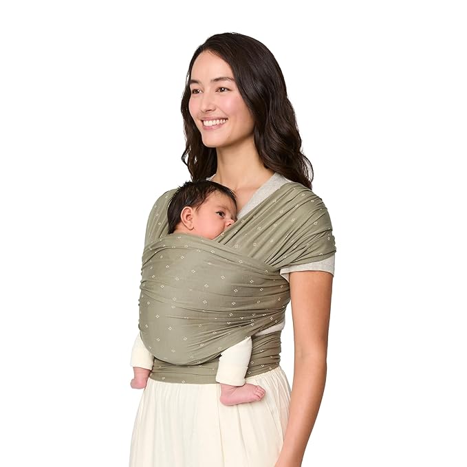 Ergobaby Sustainable Knit Aura Baby Carrier Wrap for Newborn to Toddler (8-25 lbs) - Comfortable, Ergonomic, & Ultra-Soft Newborn Wrap Carrier - One Size Fits Most - Rayon, Olive Diamond