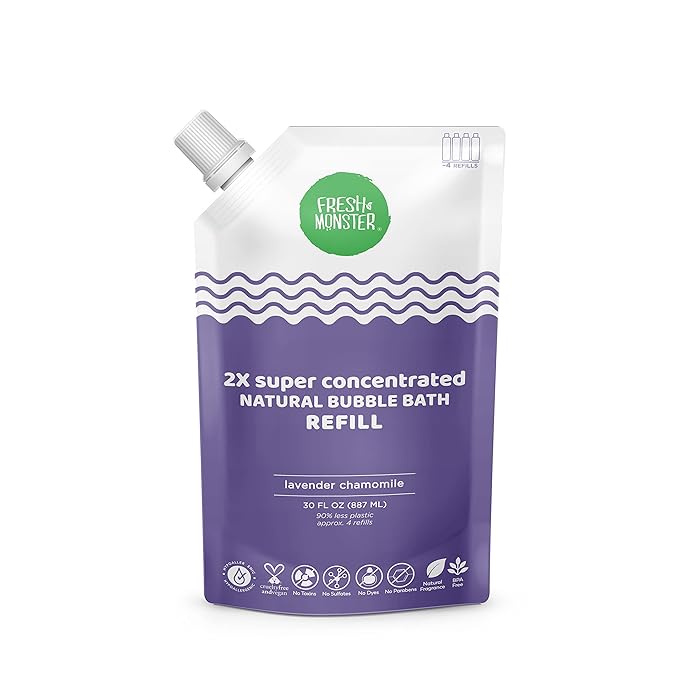 Fresh Monster Kids Bubble Bath, 2X Super Concentrated Bubble Bath for Kids, Hypoallergenic, Calming Lavender (30oz Refill Pouch)