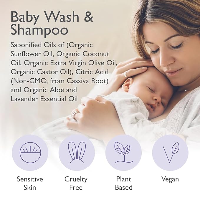 SoCal Suds & Company Organic Baby Shampoo and Body Wash - 2-in-1 Castile Soap, Hypoallergenic, Sensitive Skin, Natural Soap, Toddler Shampoo, Infant, Newborn, Kids Body Wash - 12oz Lavender