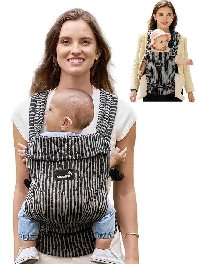 GROWNSY Baby Carrier Newborn to Toddler, Lightweight Ergonomic 7-44 lbs Newborn Carrier with Head Support, Easy to Wear Hands Free Infant Carrier for 0-36 Months, Black Flow Stripe