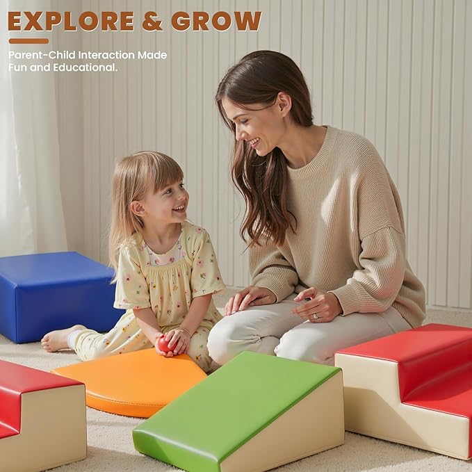 Foam Climbing Blocks for Toddlers: 6-Piece Soft Play Set - PU Leather Climbing and Crawling Toys - Indoor Baby Learning Gym - Kids Play Structure for Birthday Gift